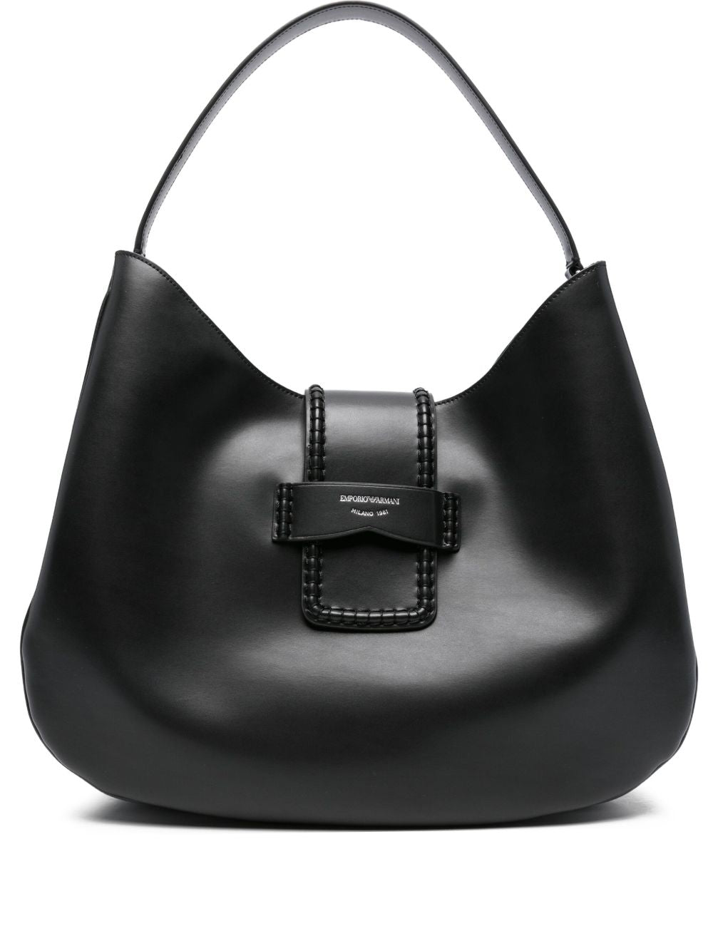 Emporio Armani Calf Leather Top Handle Shoulder Bag Black Black
