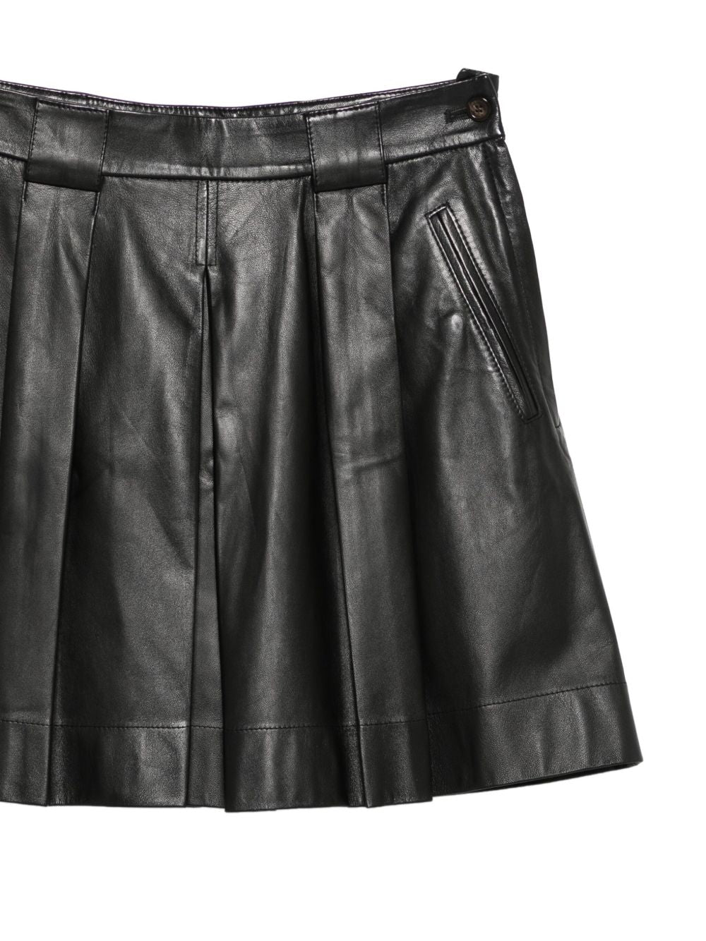 Emporio Armani Pleated Leather A-Line Skirt Black