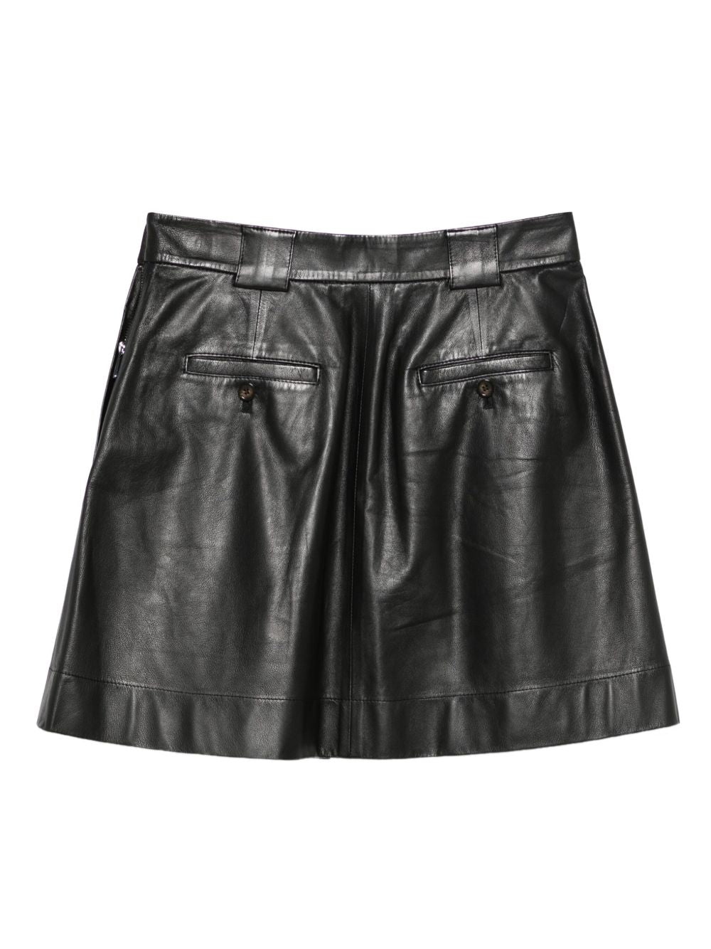 Emporio Armani Pleated Leather A-Line Skirt Black