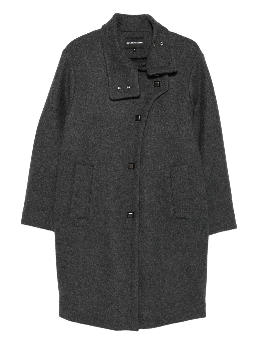 Emporio Armani Wool-Blend Grey Long Coat with Square Buttons Grey