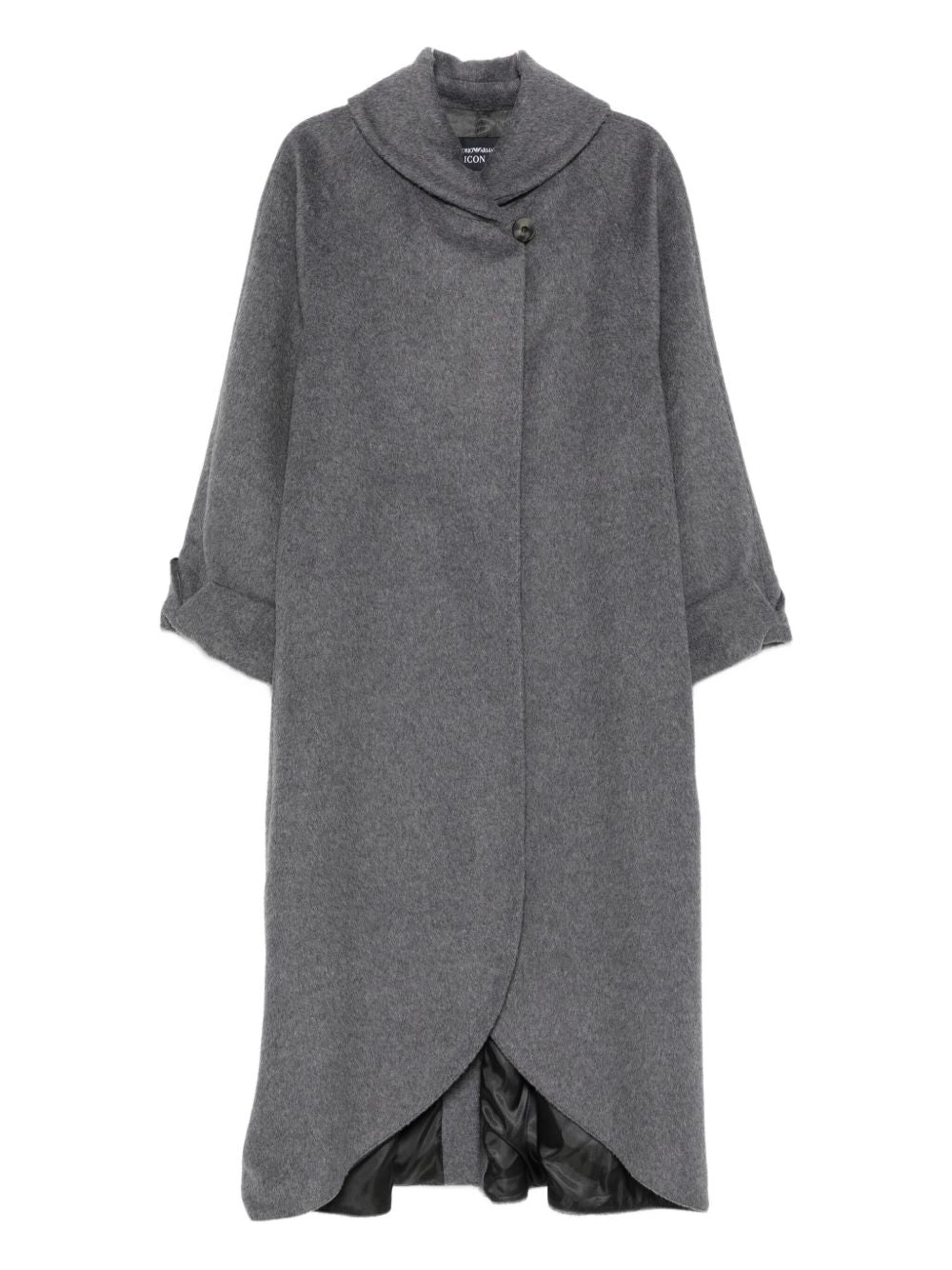 Emporio Armani Single-Breasted Grey Wool Coat with High Neck Grey