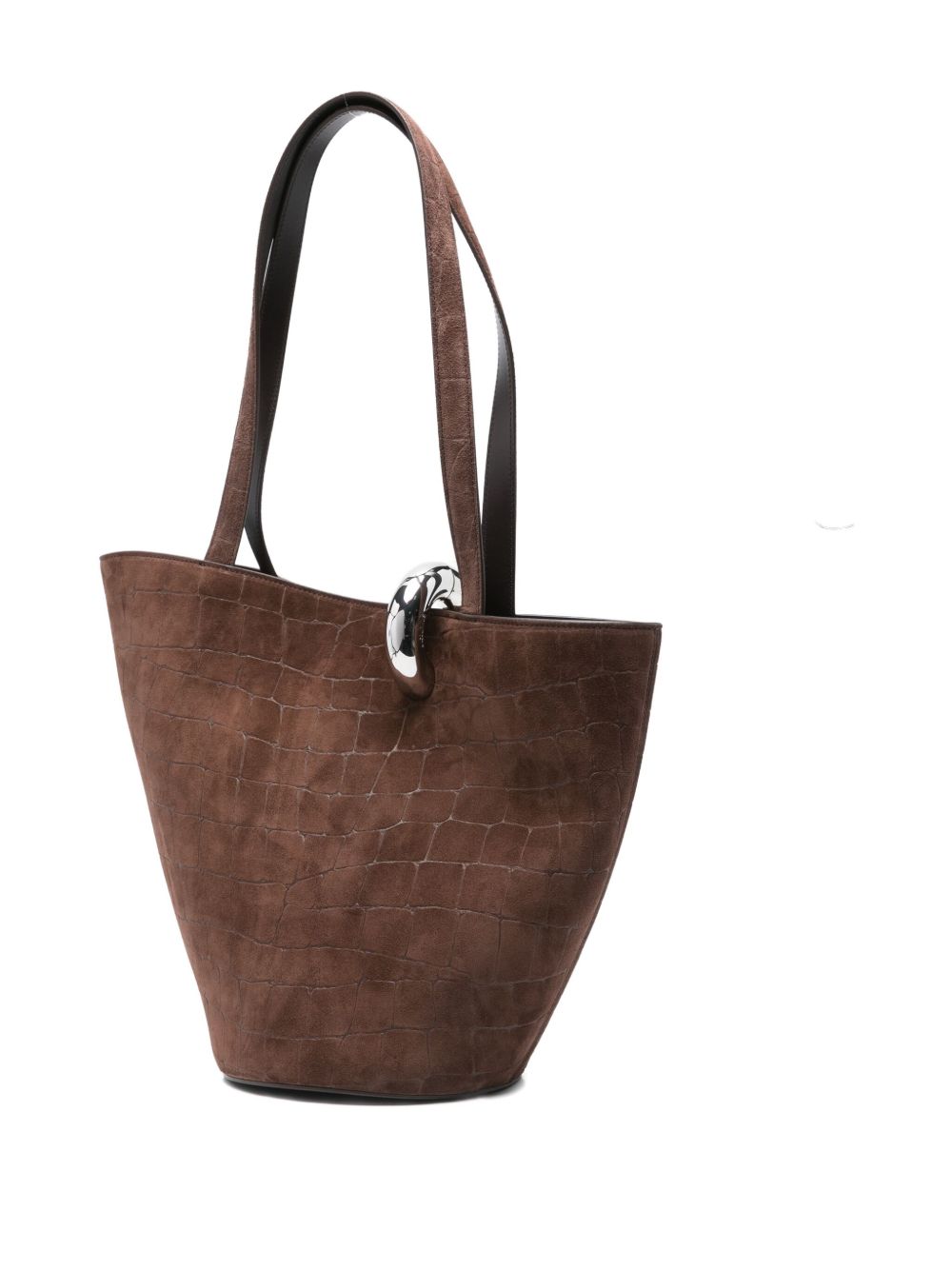 Jacquemus Le Bambola Moyen Asymmetrical Embossed Suede Bucket Bag Brown brown