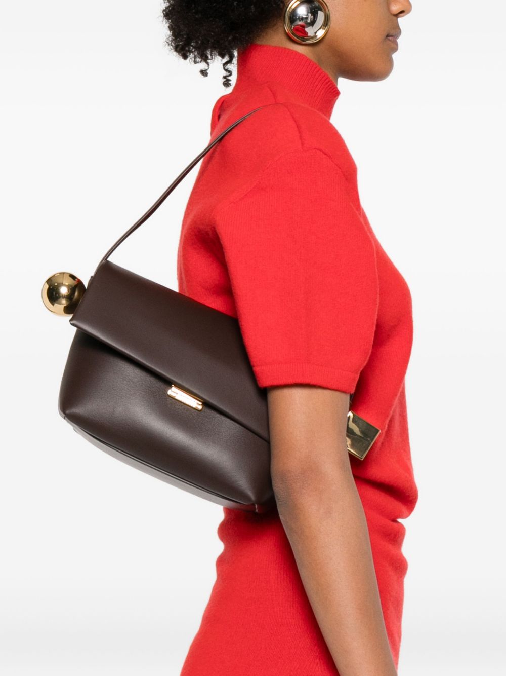Jacquemus Le Rond Carré Curved Lambskin Shoulder Bag Brown