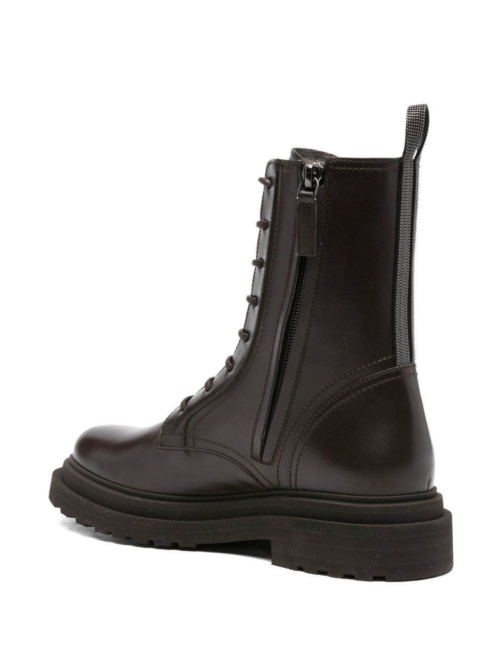 Brunello Cucinelli Lace-Up Leather Biker Boots Brown