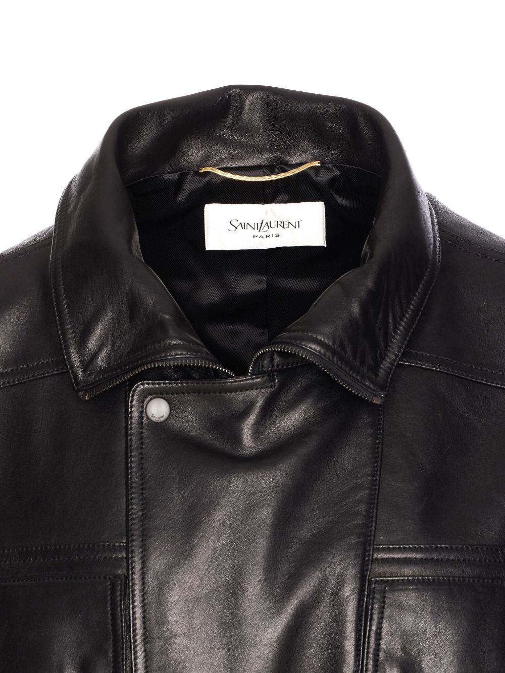 Saint Laurent Lambskin Leather High-Neck Jacket Black