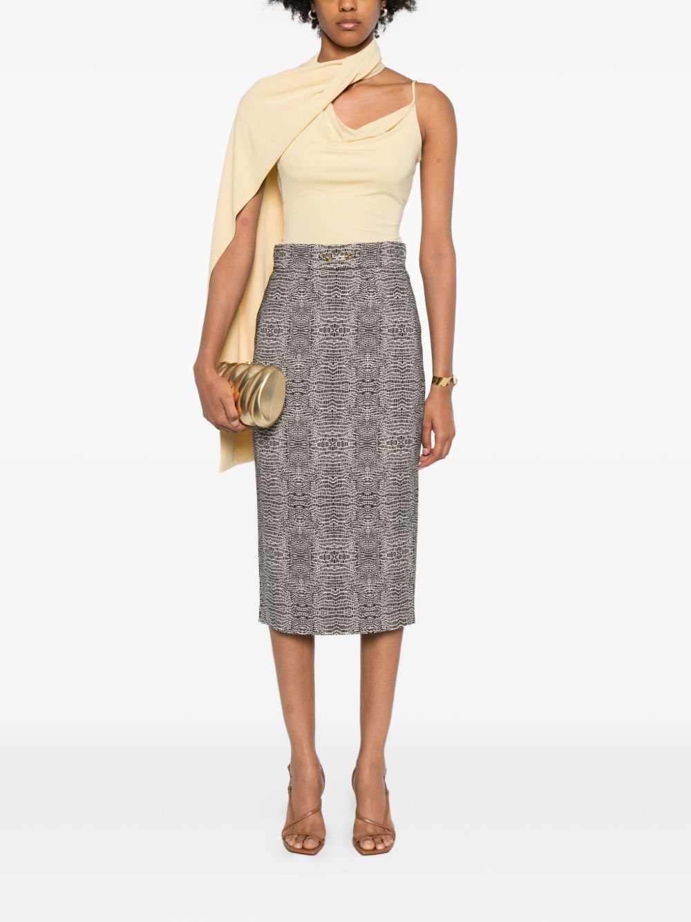 Elisabetta Franchi High-Waisted Black Midi Skirt with Gold-Tone Detailing Black