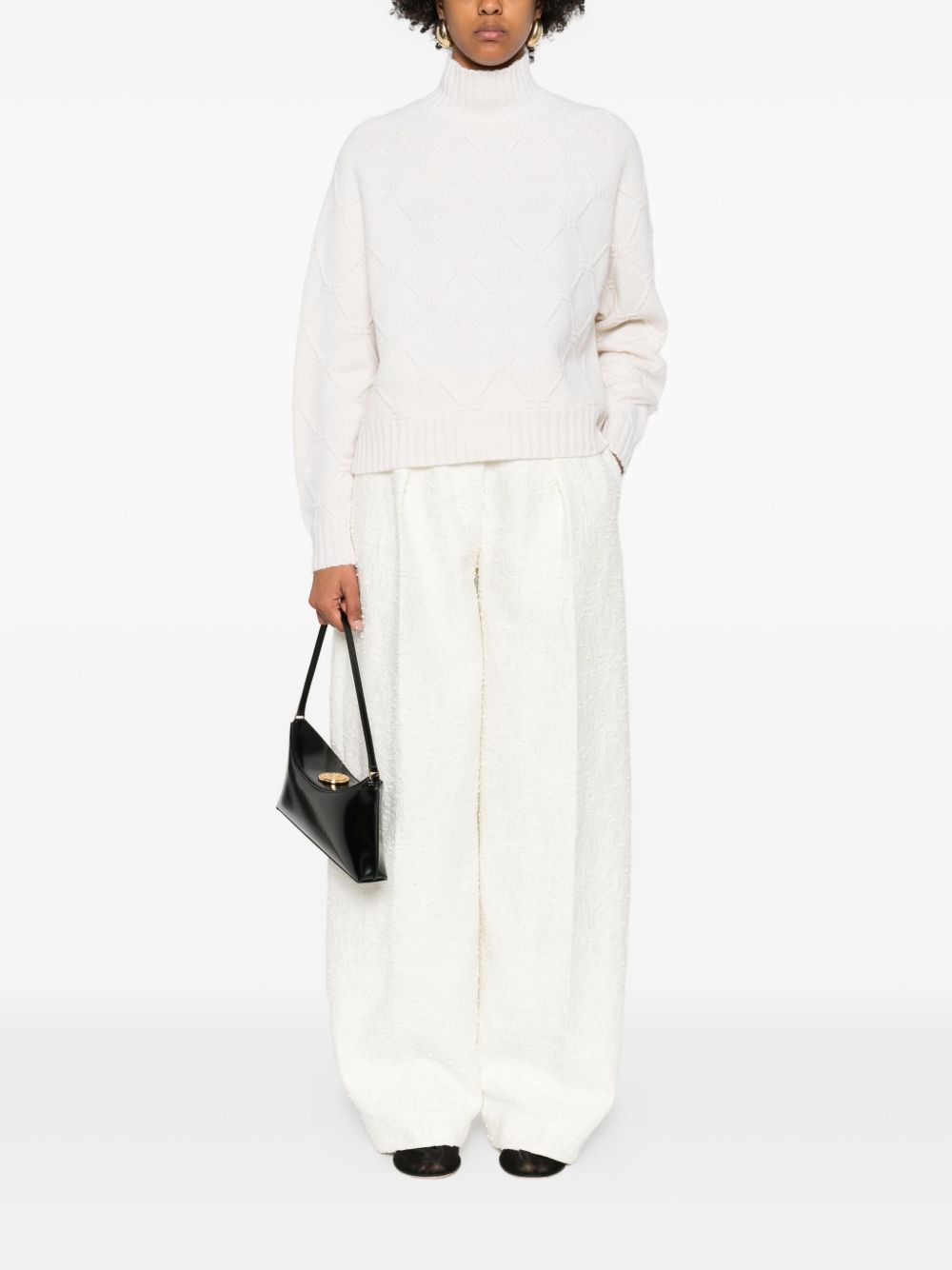 Elisabetta Franchi Wool-Cashmere High Neck Sweater Cream cream