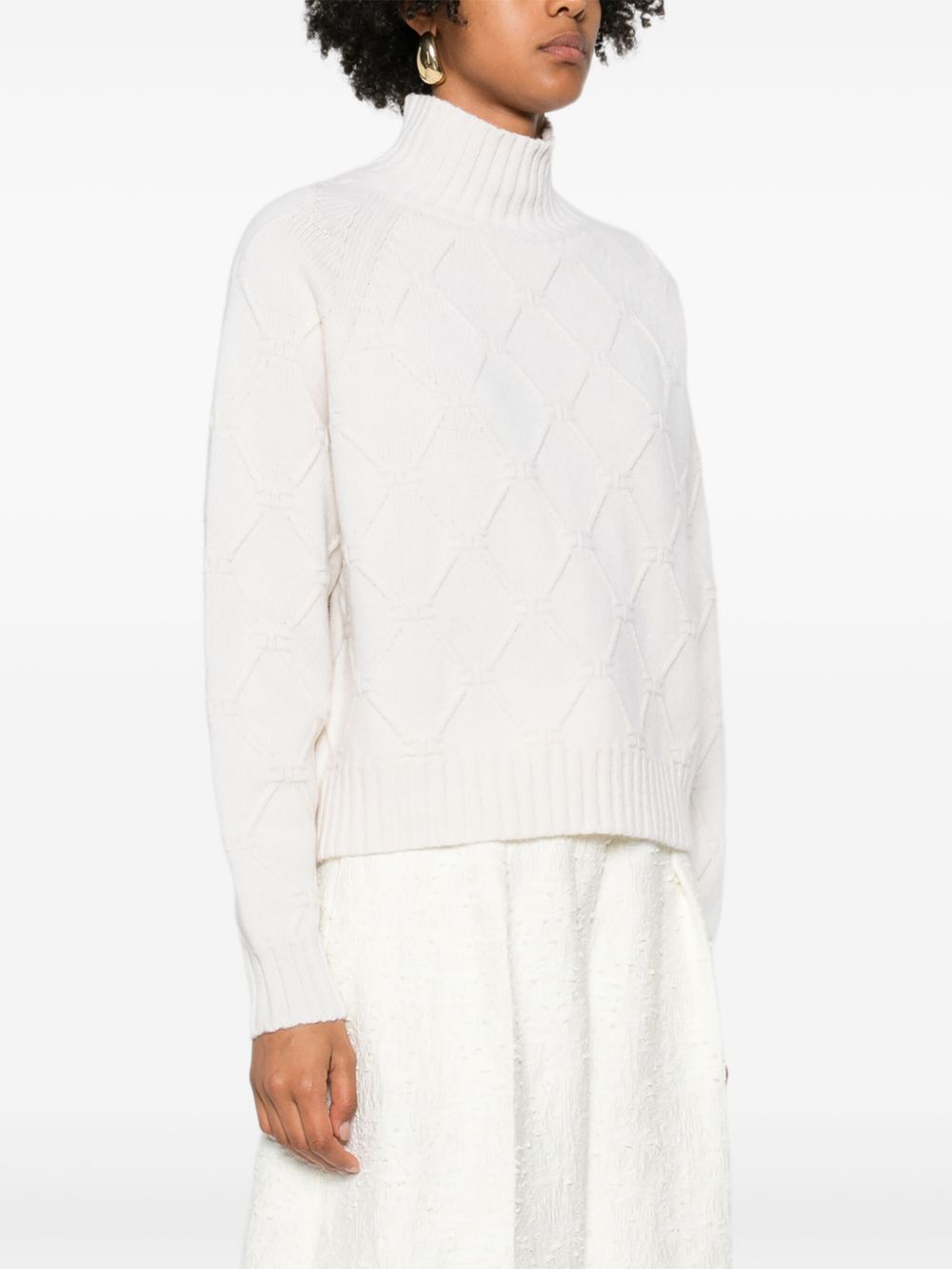 Elisabetta Franchi Wool-Cashmere High Neck Sweater Cream cream