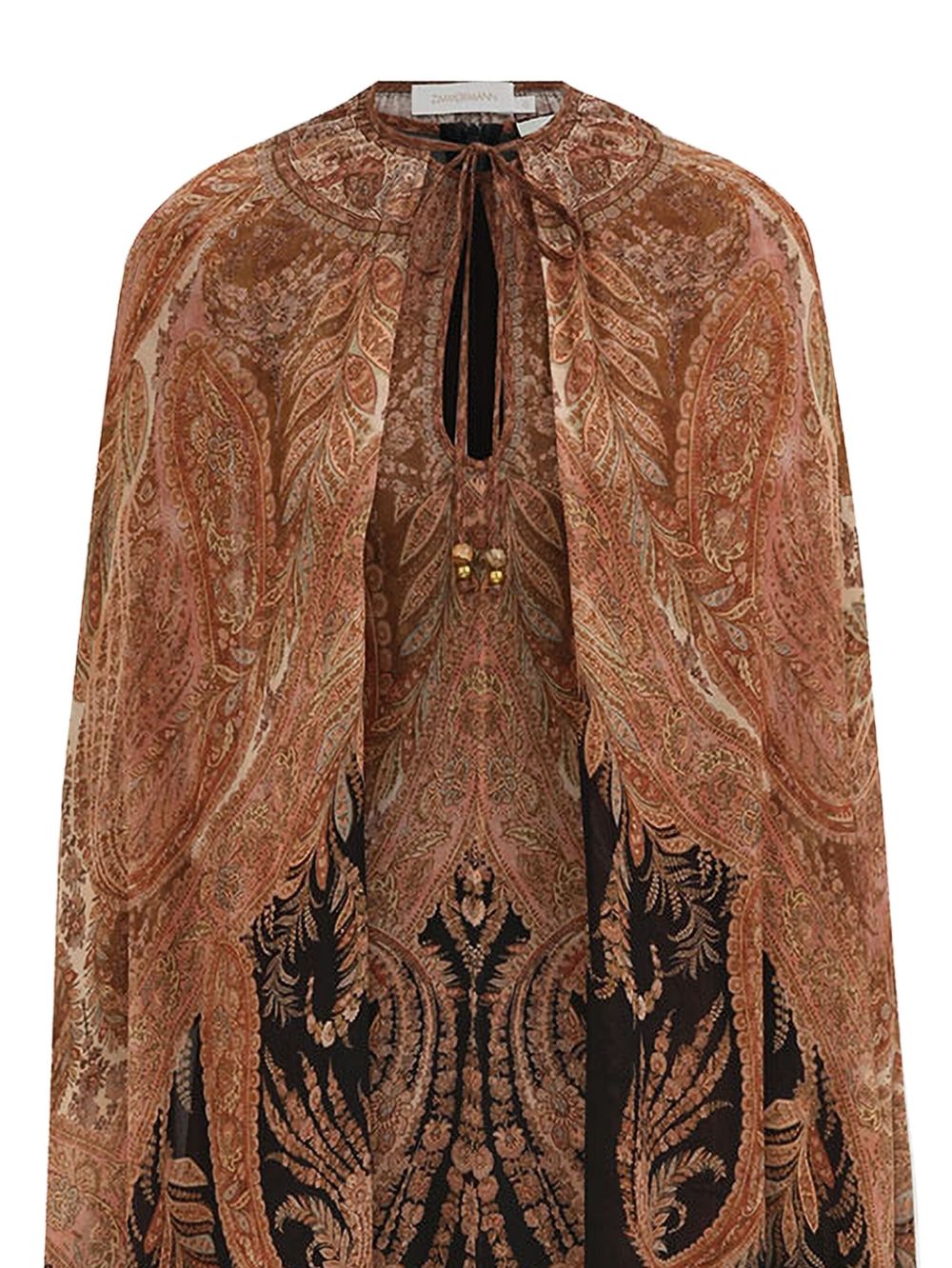 Zimmermann Paisley Print Viscose Tiered Cape-Sleeve Dress Black