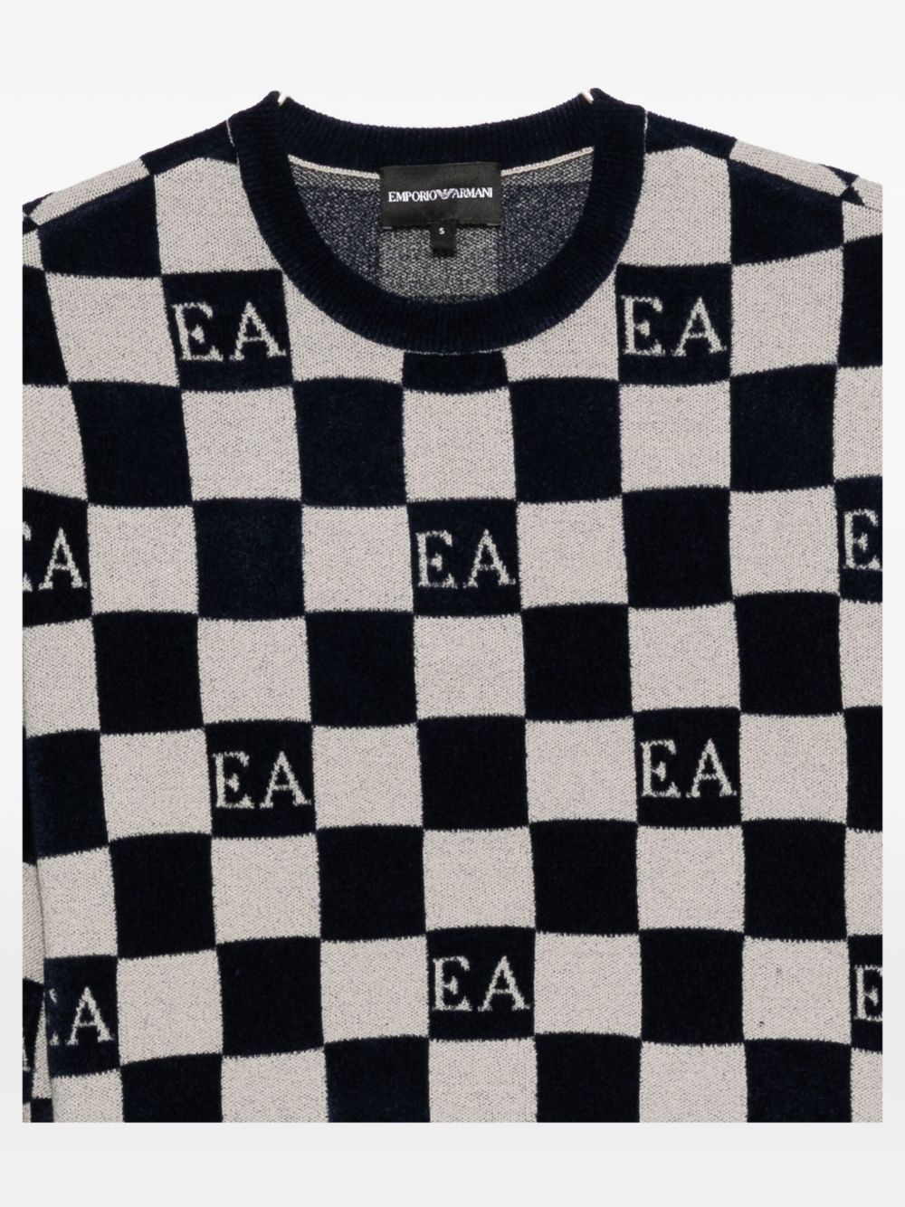 Emporio Armani Check Crewneck Sweater in Beige