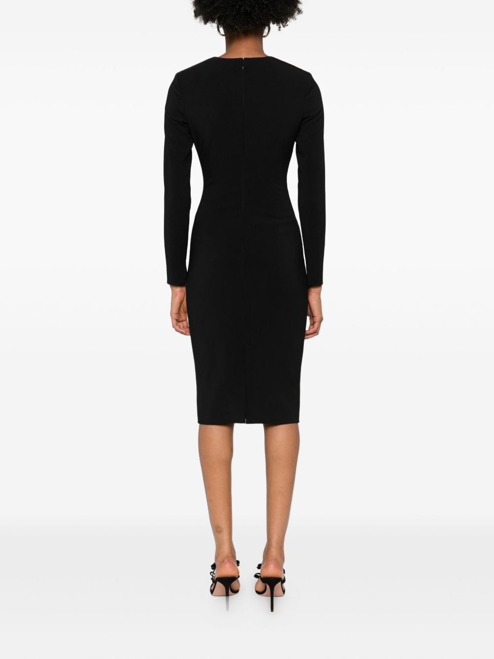 Elisabetta Franchi Long Black Dress with Gold-Tone Embellishments and Long Sleeves Black Black