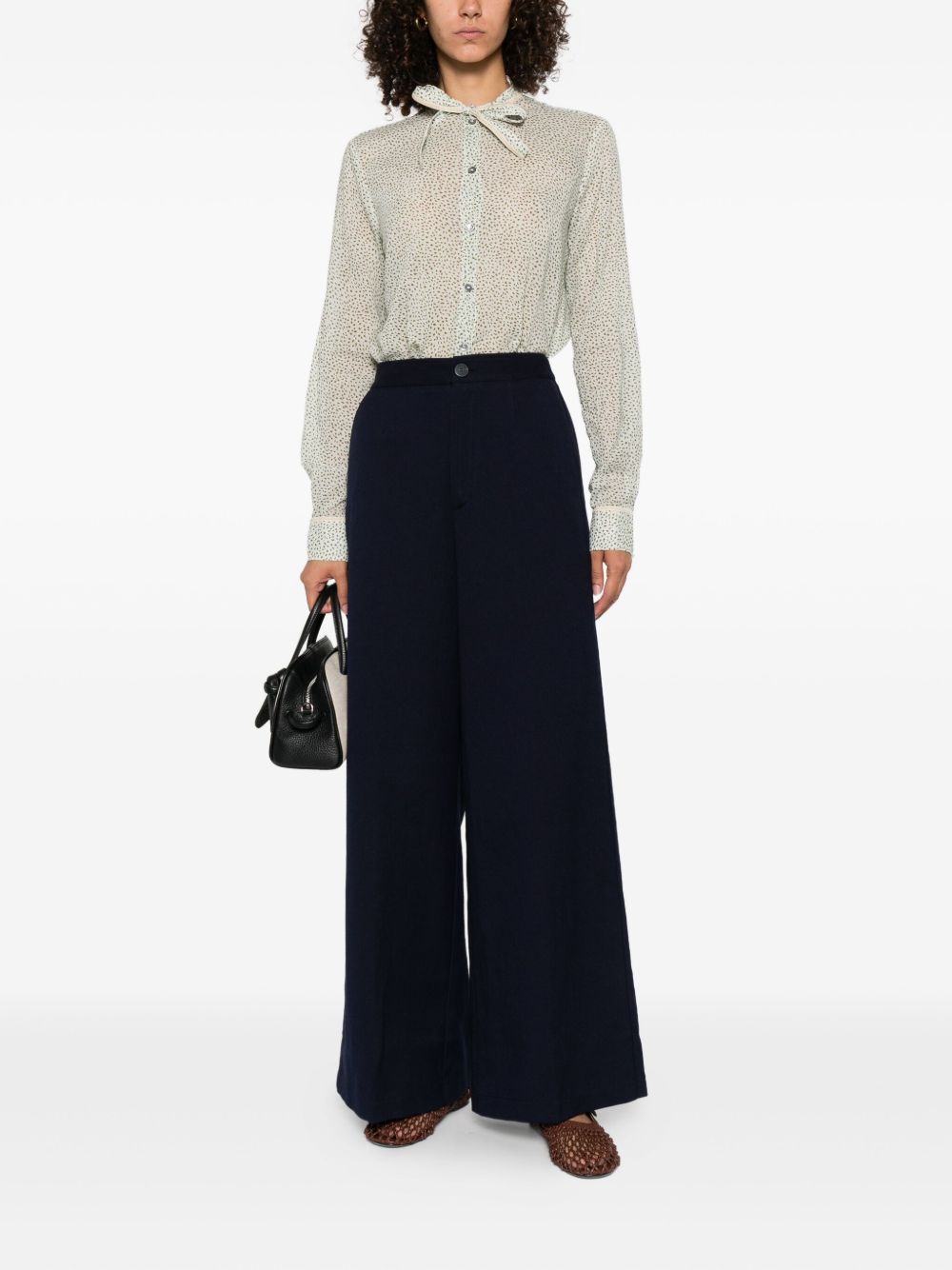 Forte Forte High-Waisted Cotton Trousers Navy Blue Blue