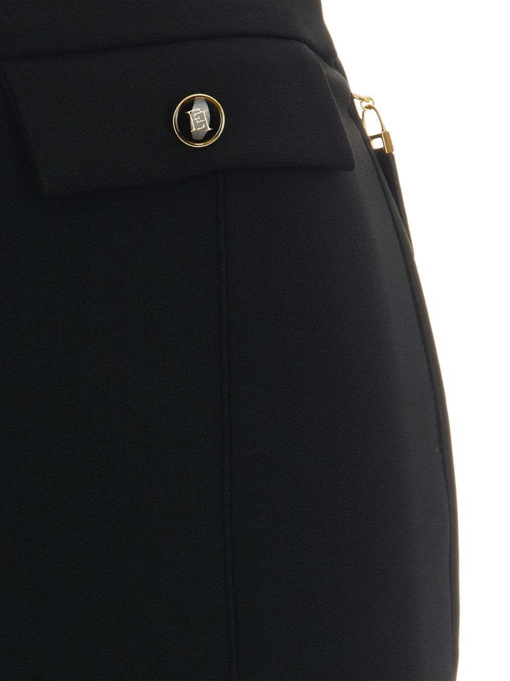 Elisabetta Franchi High-Waisted Flared Trousers with Logo Buttons Black