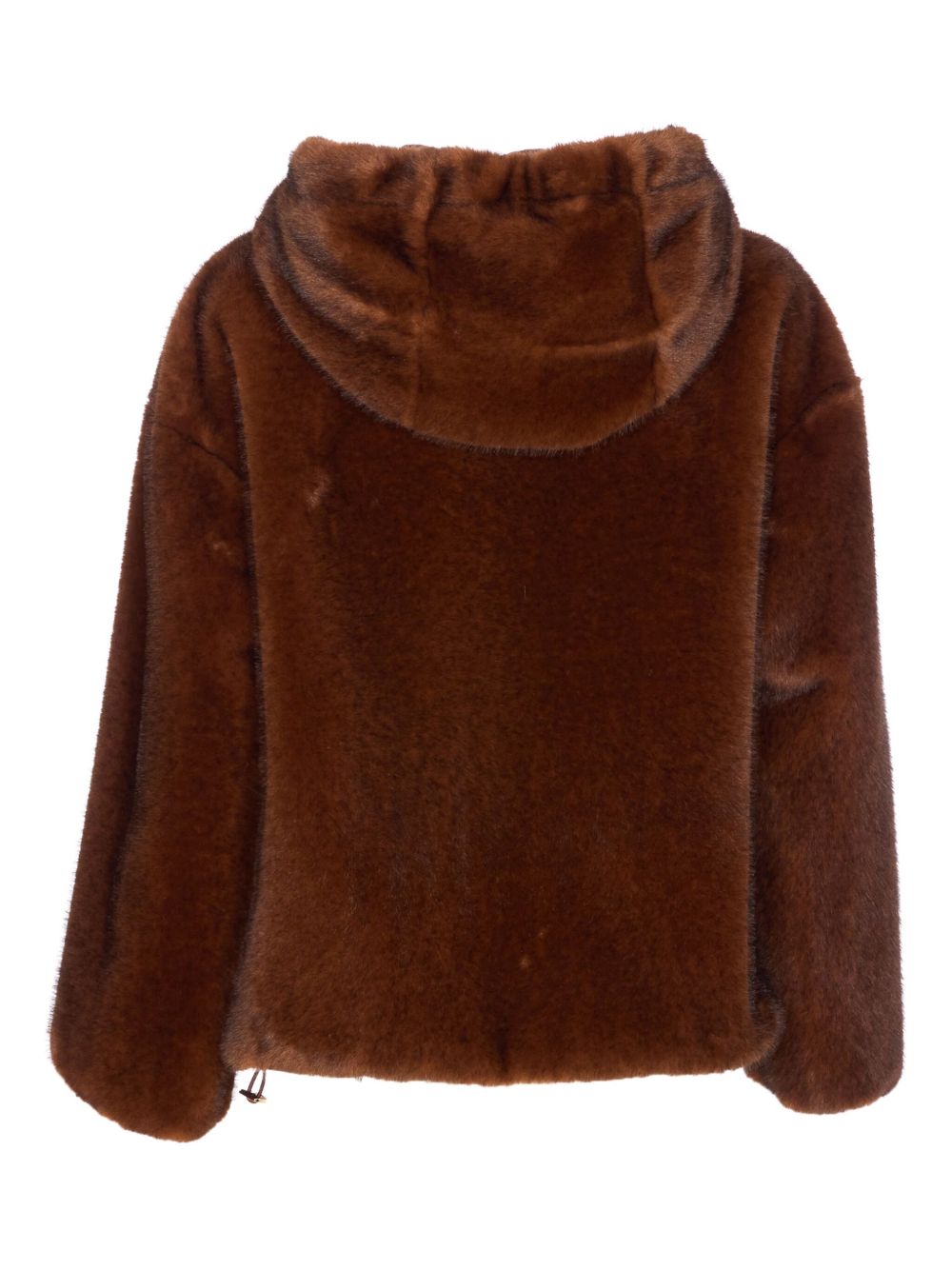 Herno Faux Fur Zip-Up Hooded Brown Coat Brown