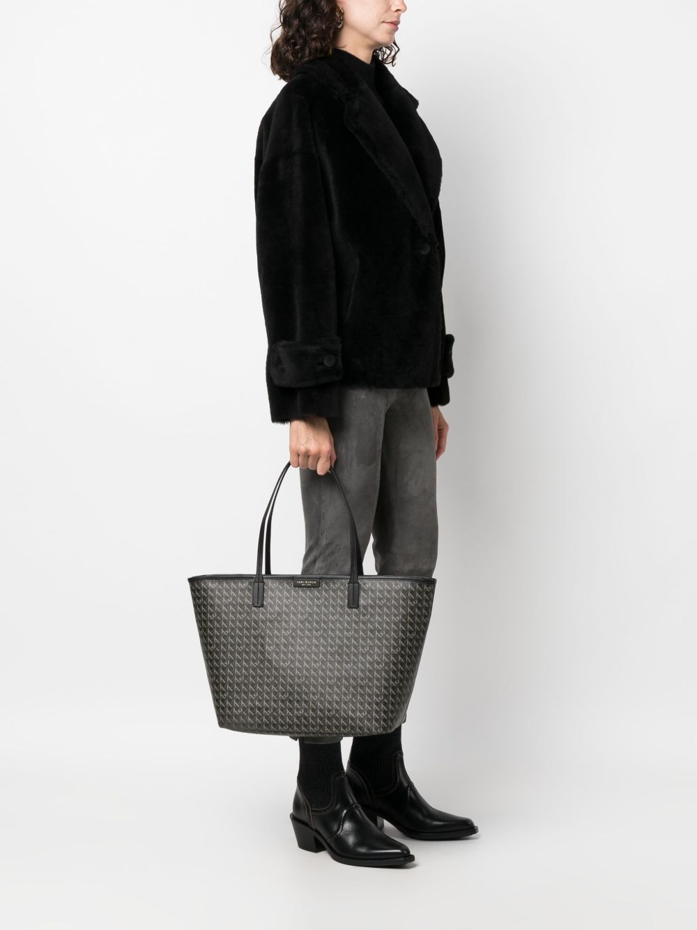 Tory Burch Ever-Ready Basket-Weave Tote with Zip Black
