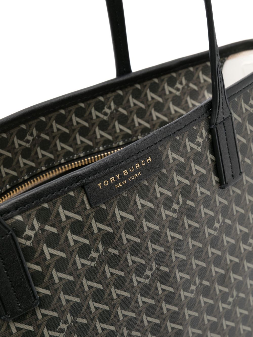 Tory Burch Ever-Ready Small Zip-Up Basket Weave Shopping Bag Black