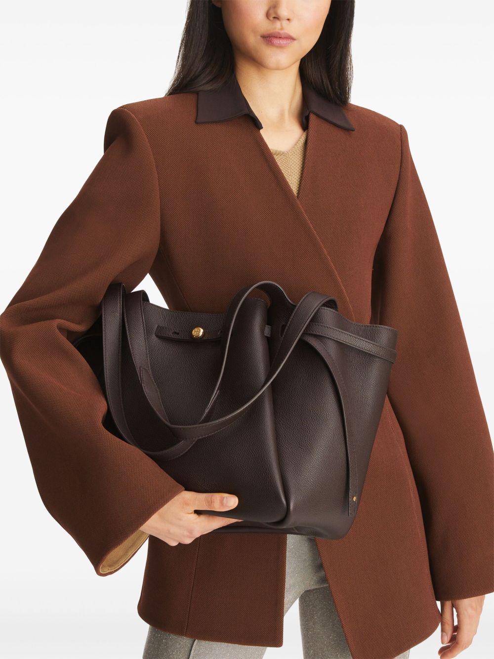 Tory Burch Romy Leather Shopper Tote Brown