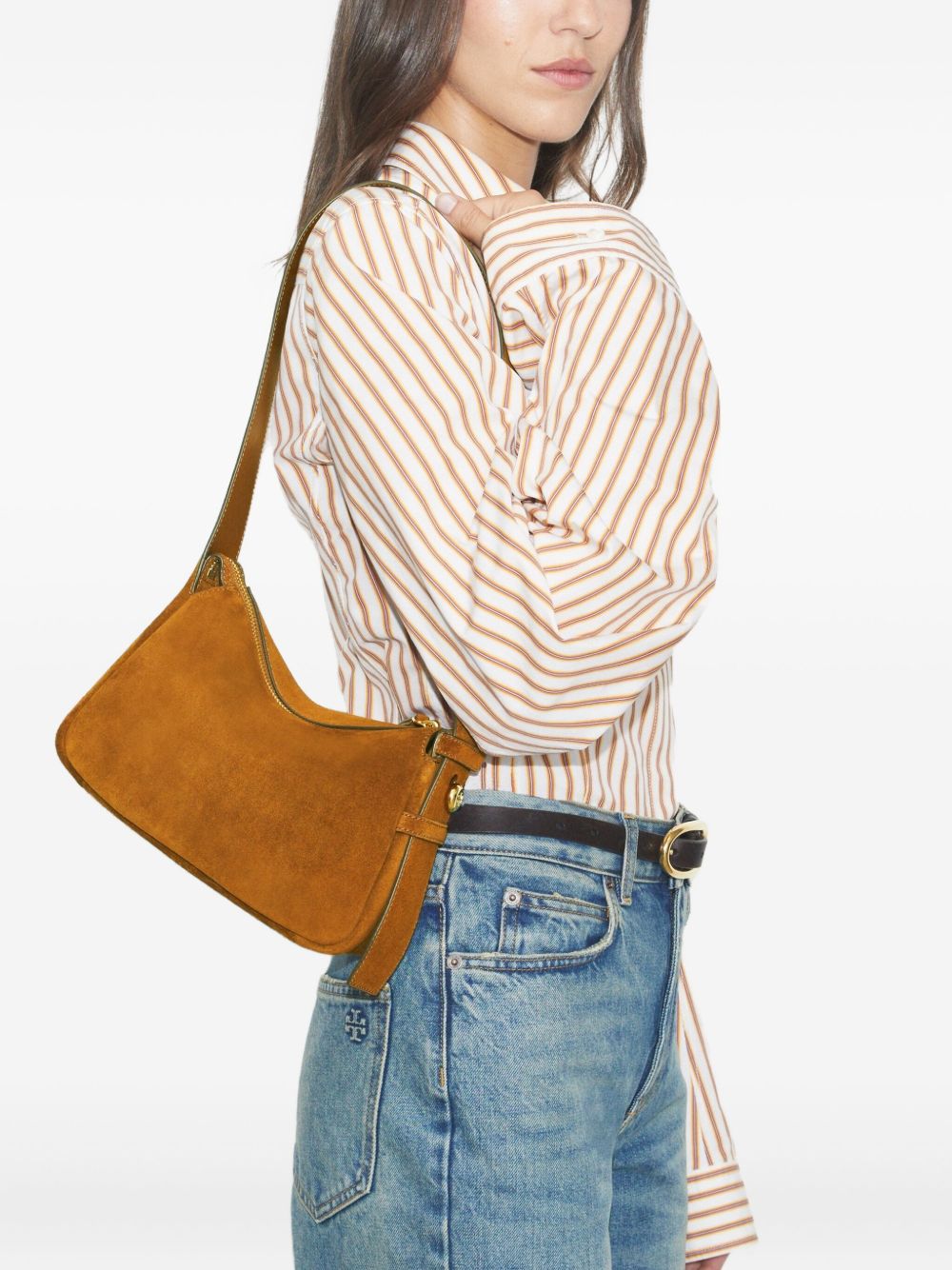 Tory Burch Romy Suede Shoulder Bag in Leather Brown