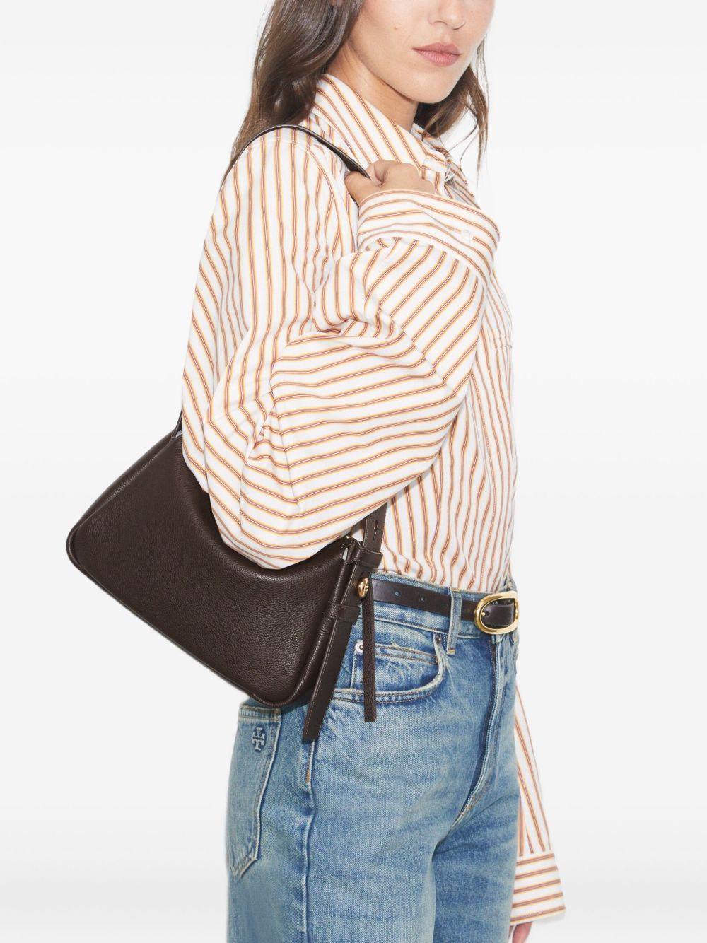 Tory Burch Romy Small Pebbled-Leather Shoulder Bag Brown