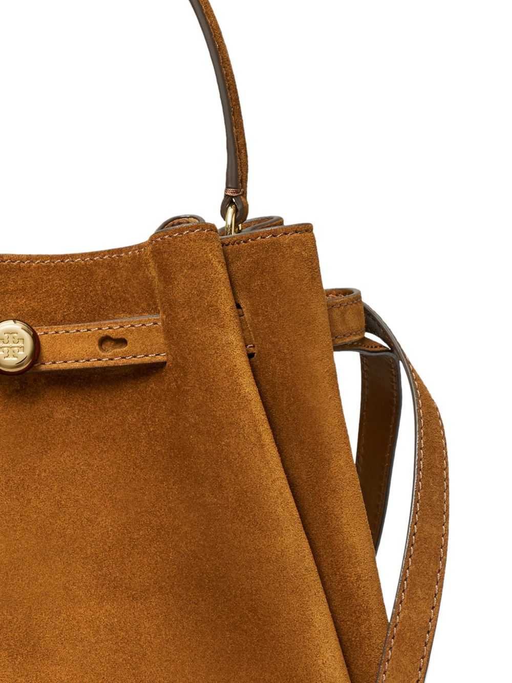Tory Burch Romy Suede Leather Bucket Bag Leather Brown