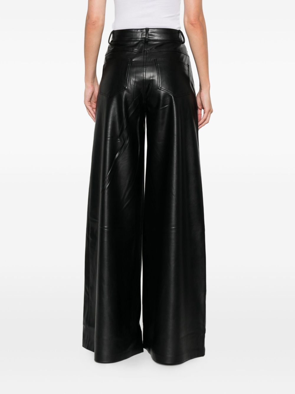 Norma Kamali Wide-Leg High-Waist Leather Trousers Black