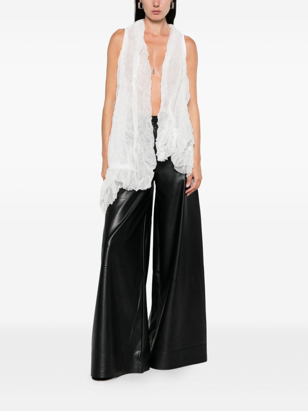 Norma Kamali Wide-Leg High-Waist Leather Trousers Black