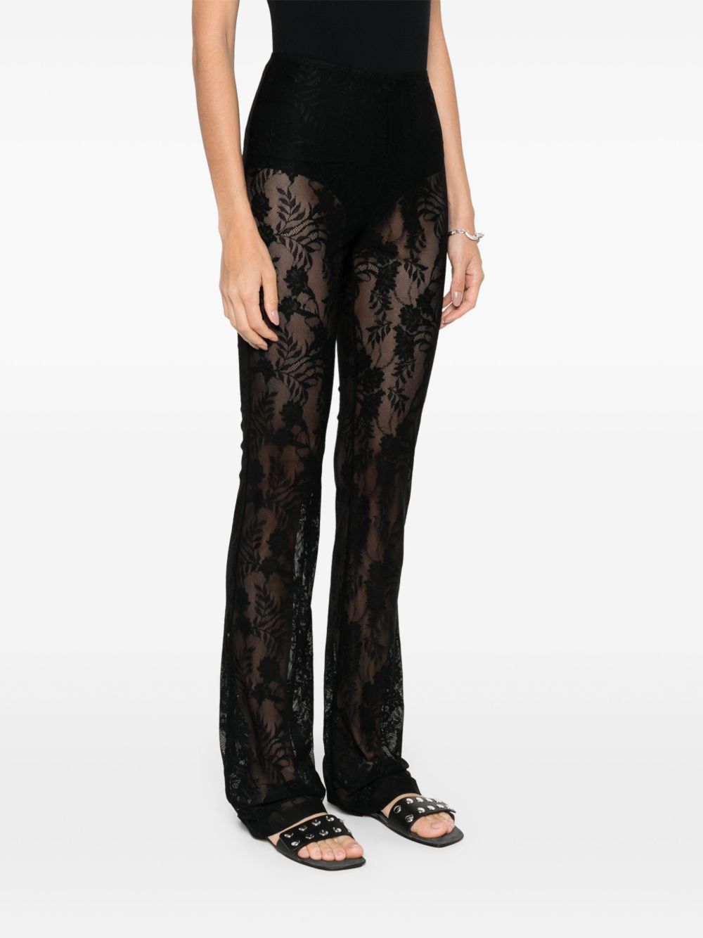 Norma Kamali Lace Semi-Sheer Skinny Trousers Black