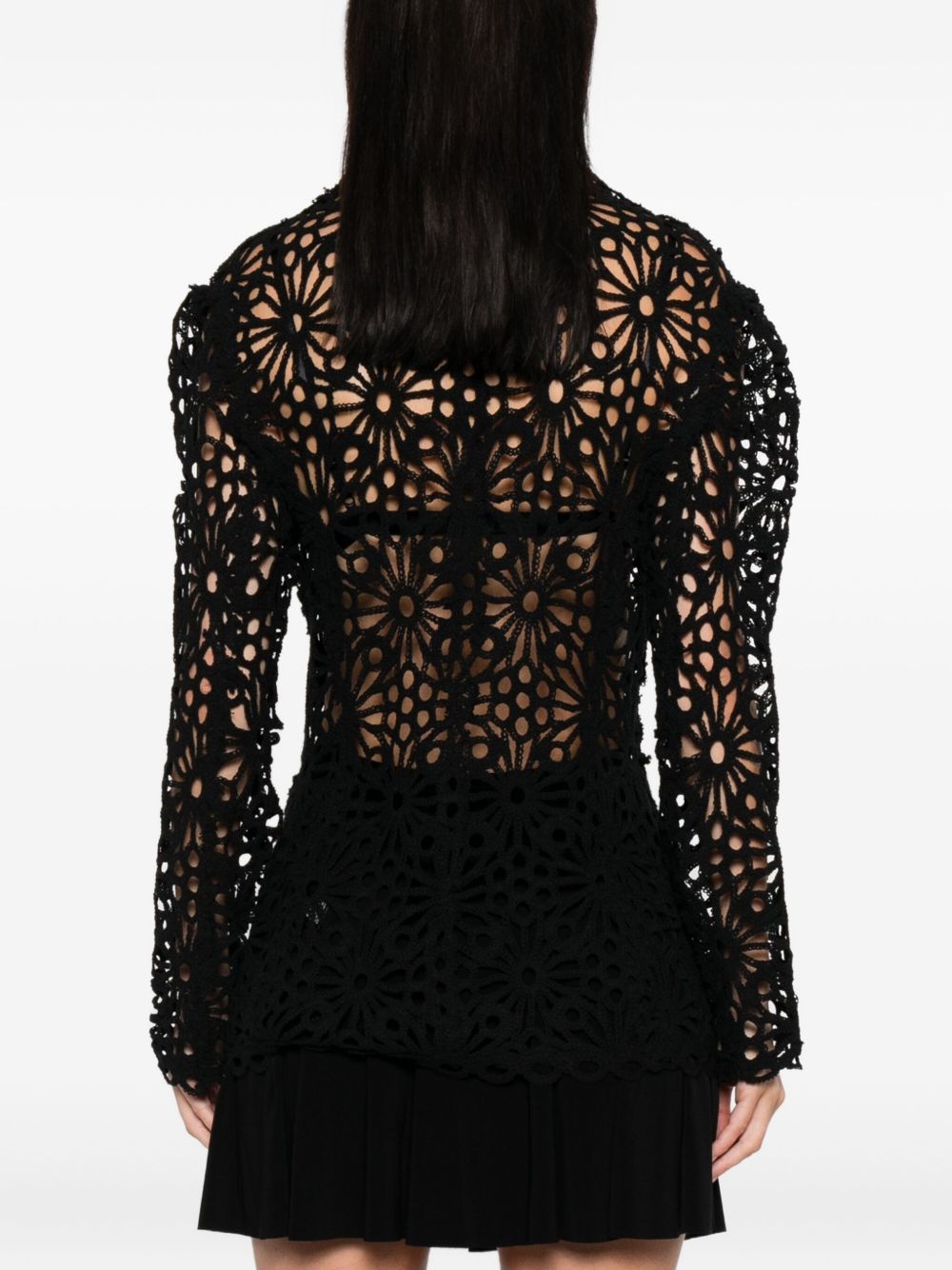 Norma Kamali Floral Lace Single-Breasted Blazer Jacket Black