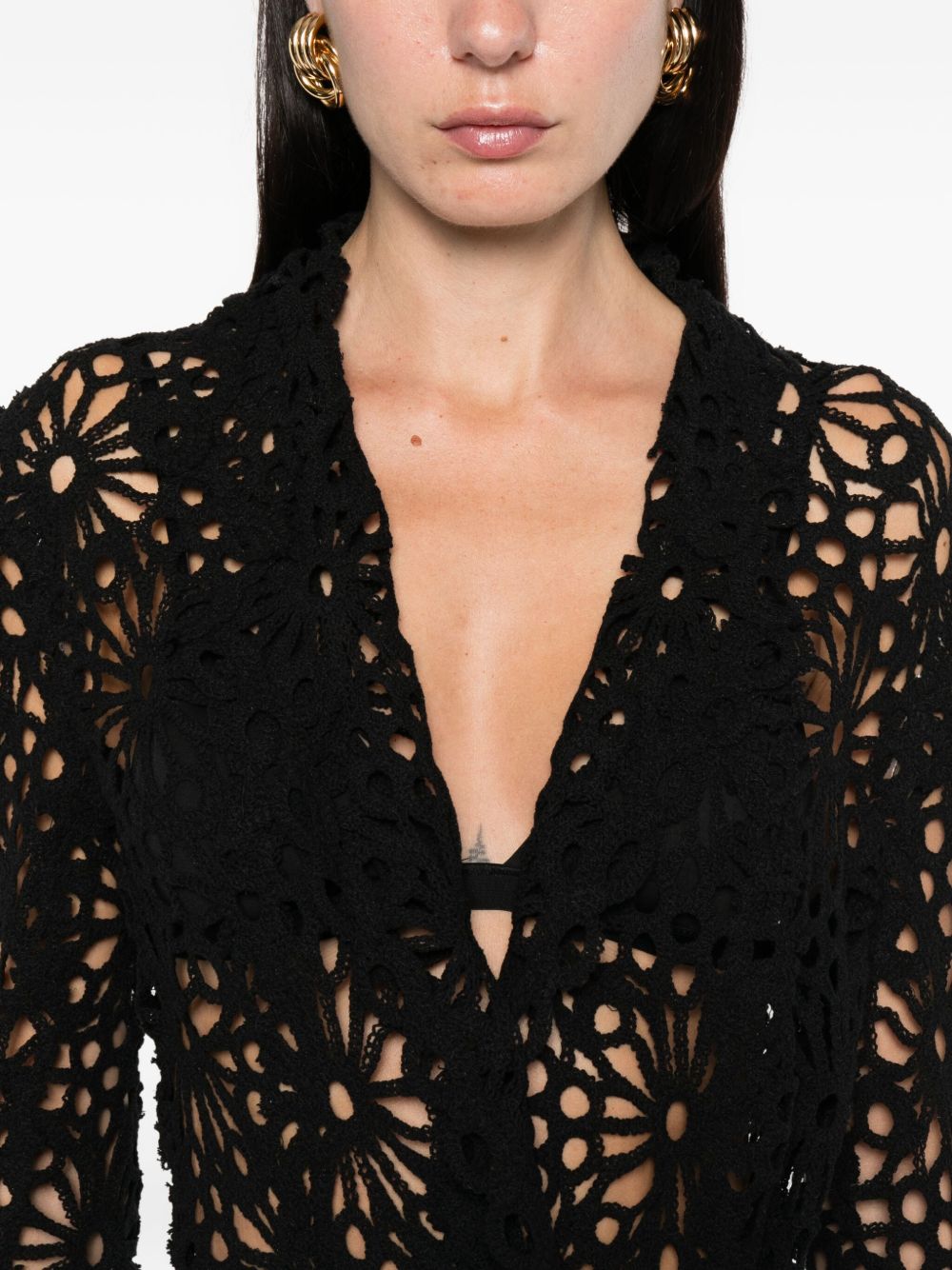 Norma Kamali Floral Lace Single-Breasted Blazer Jacket Black