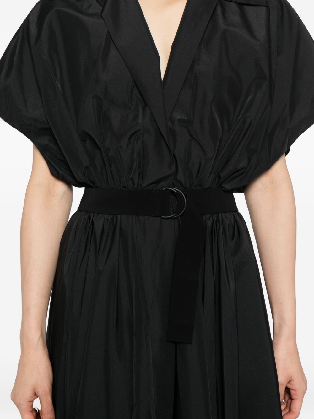 Norma Kamali Black Flared-Hem Midi Dress with Adjustable Waist Strap Black