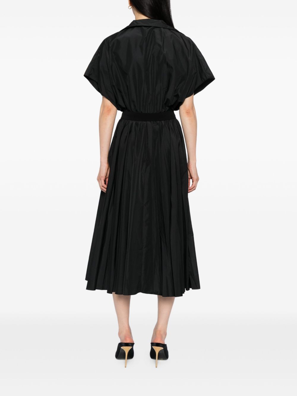 Norma Kamali Black Flared-Hem Midi Dress with Adjustable Waist Strap Black