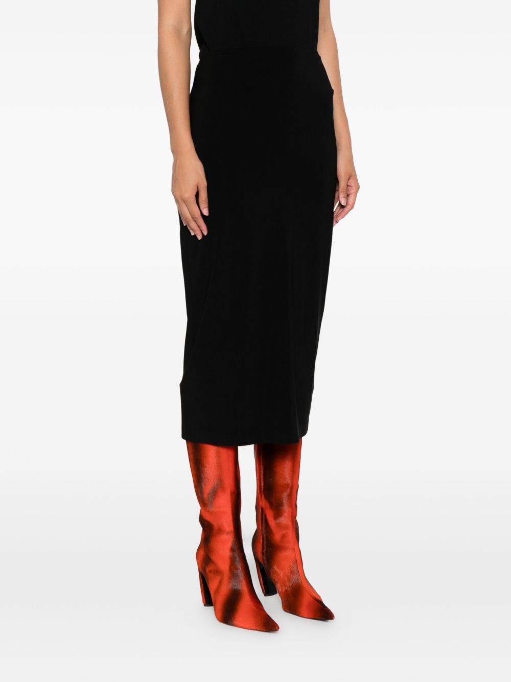 Norma Kamali Midi Black Seam Detail Pencil Skirt Black