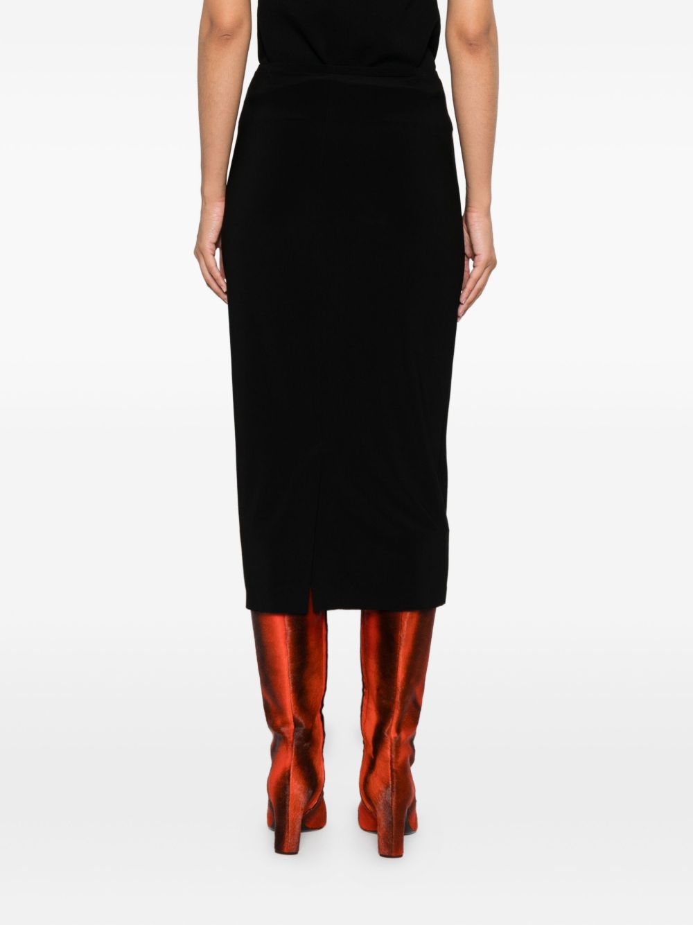 Norma Kamali Midi Black Seam Detail Pencil Skirt Black