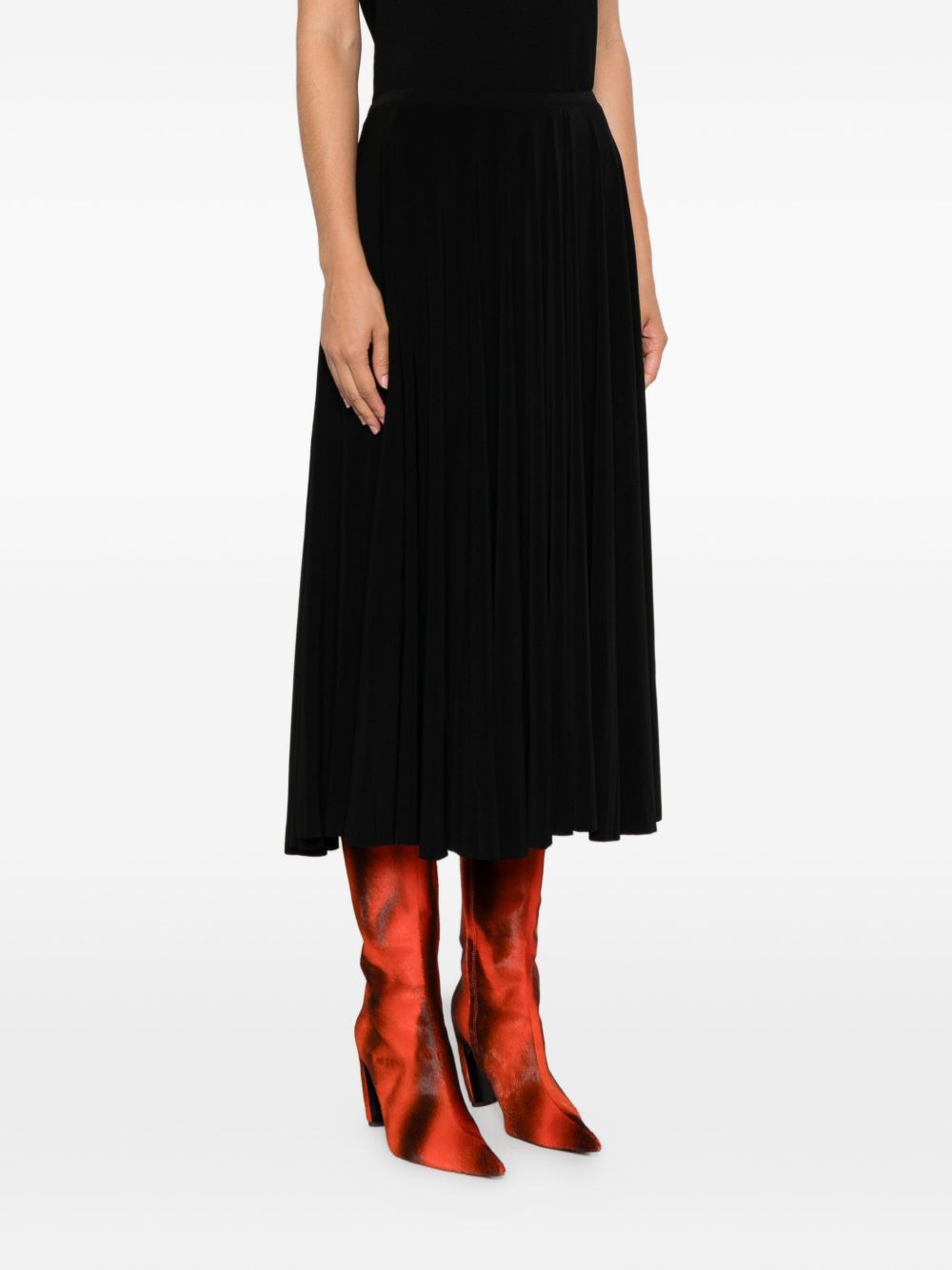 Norma Kamali Pleated A-Line Midi Skirt Black Black