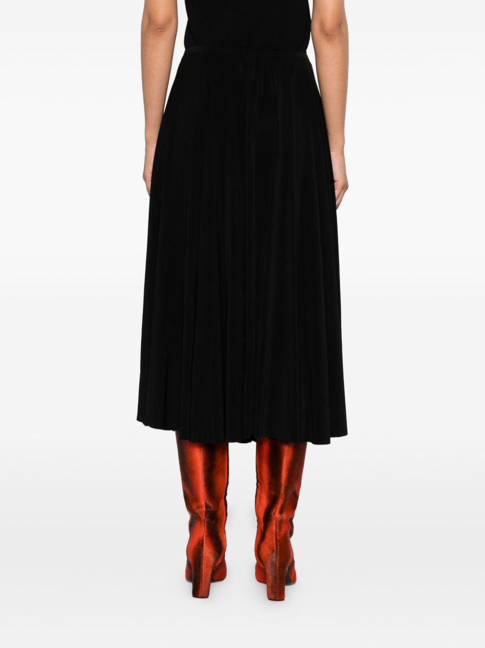 Norma Kamali Pleated A-Line Midi Skirt Black Black