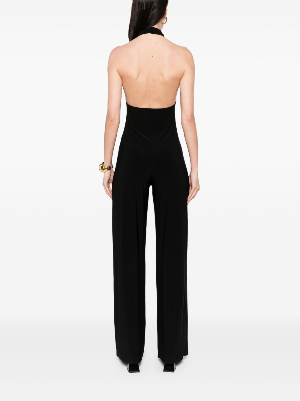 Norma Kamali Crossover-Strap Cut-Out Sleeveless Black Jumpsuit Black