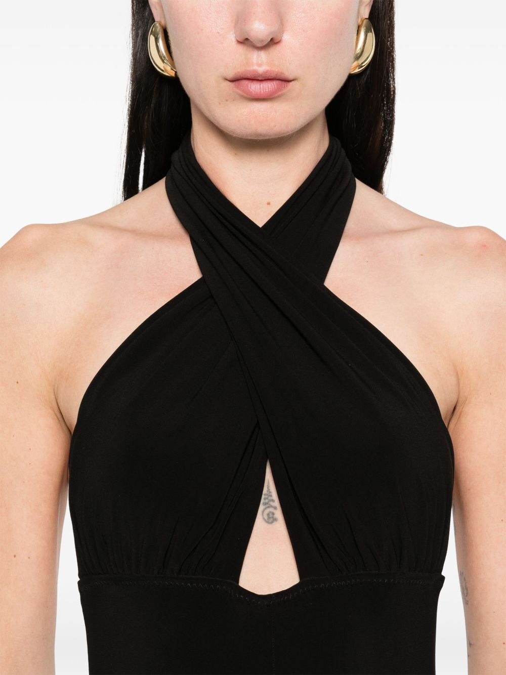 Norma Kamali Crossover-Strap Cut-Out Sleeveless Black Jumpsuit Black