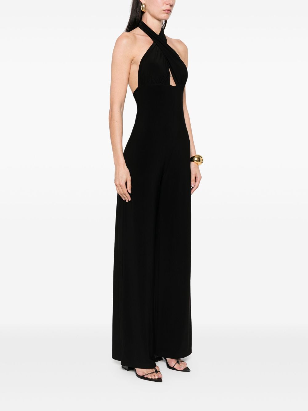 Norma Kamali Crossover-Strap Cut-Out Sleeveless Black Jumpsuit Black