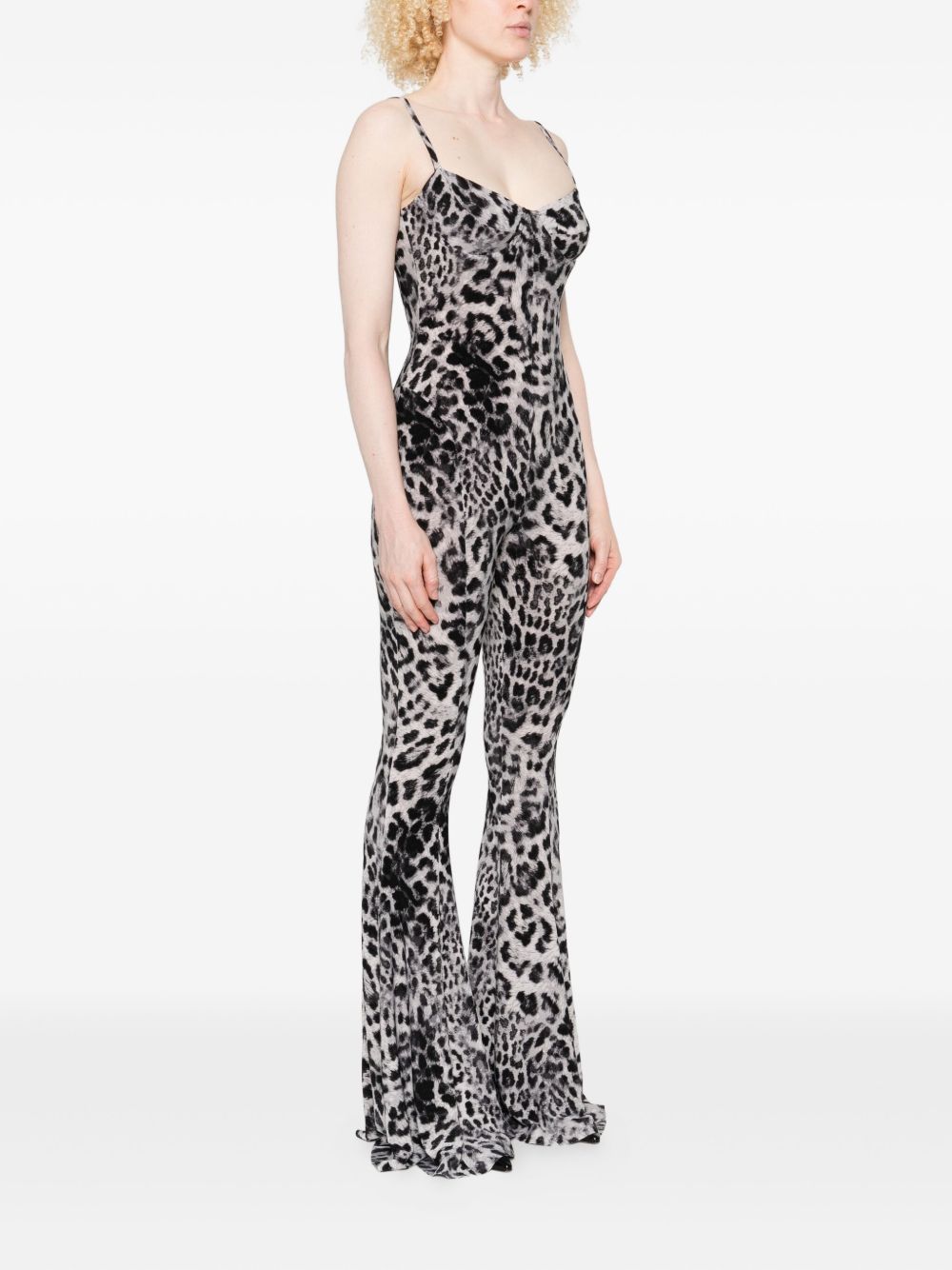 Norma Kamali Leopard-Print Flared Jumpsuit With Adjustable Straps Brown