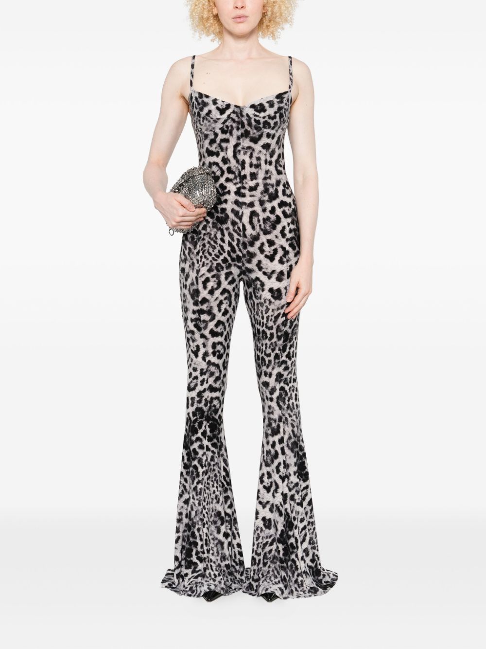 Norma Kamali Leopard-Print Flared Jumpsuit With Adjustable Straps Brown