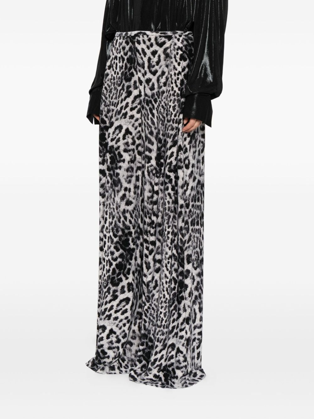 Norma Kamali Leopard-Print Wide-Leg Silk Trousers Brown