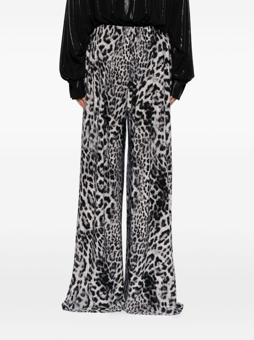 Norma Kamali Leopard-Print Wide-Leg Silk Trousers Brown