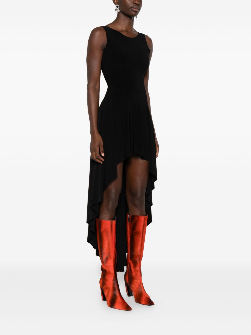 Norma Kamali Asymmetric Pleated Mini Dress Black