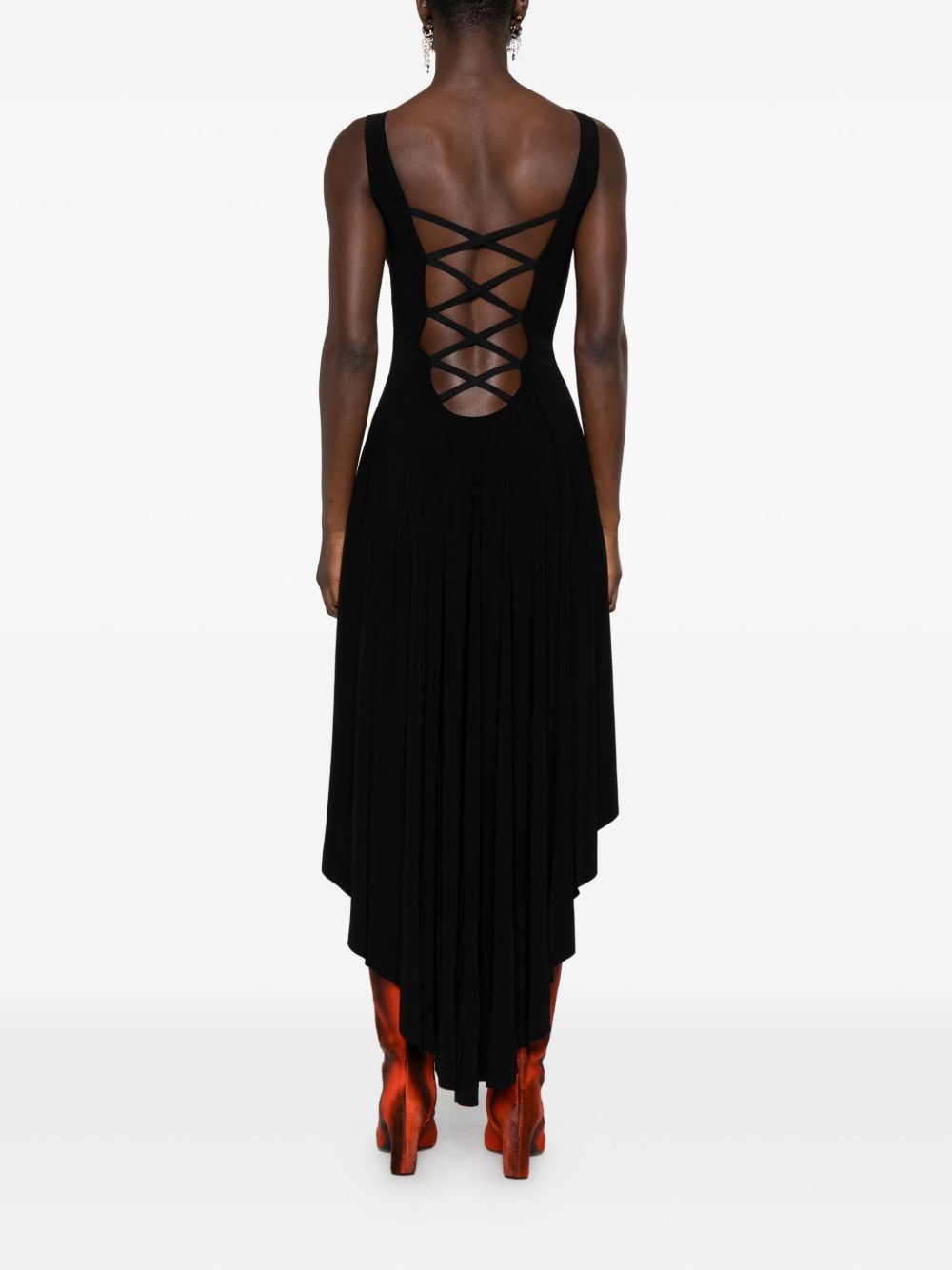 Norma Kamali Asymmetric Pleated Mini Dress Black