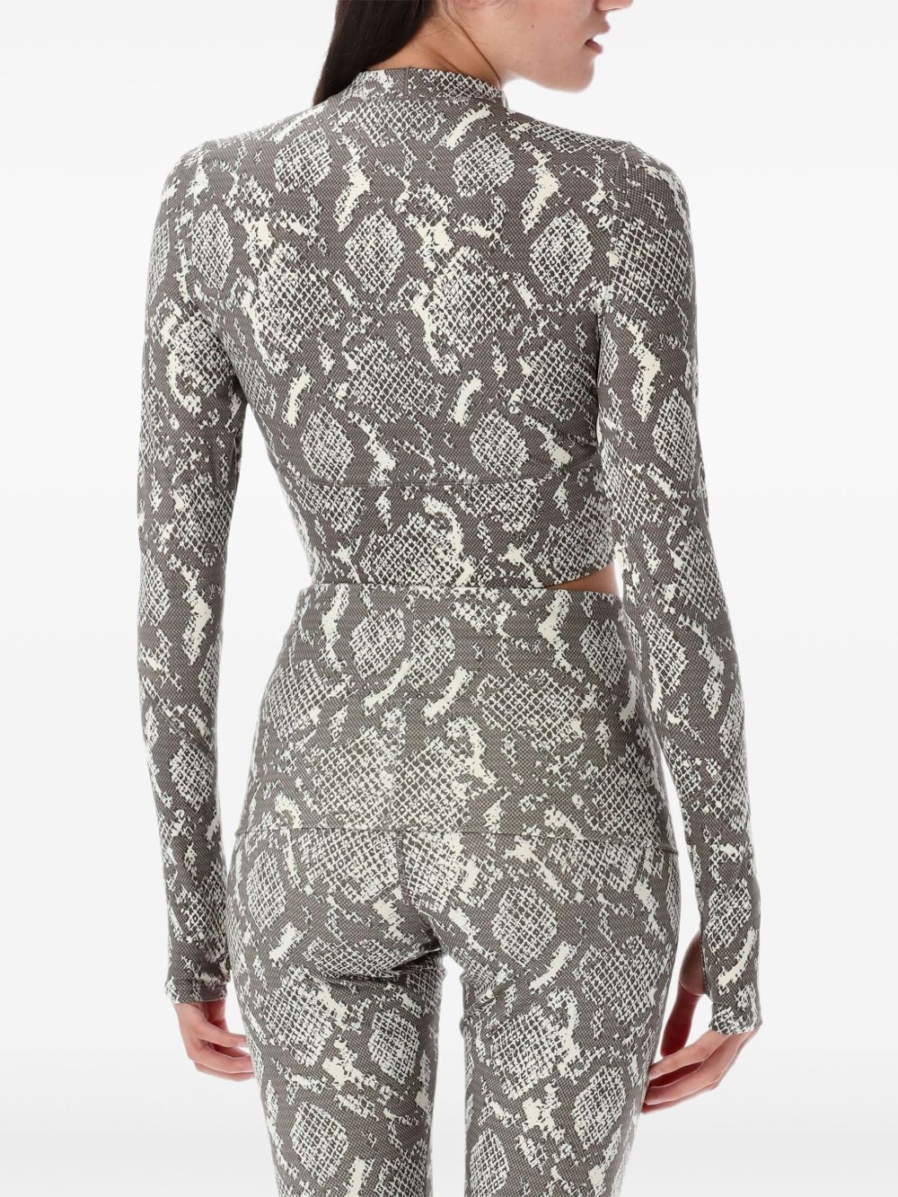 Adidas By Stella McCartney Snake-Print Cropped Long-Sleeve Stretch Top Beige