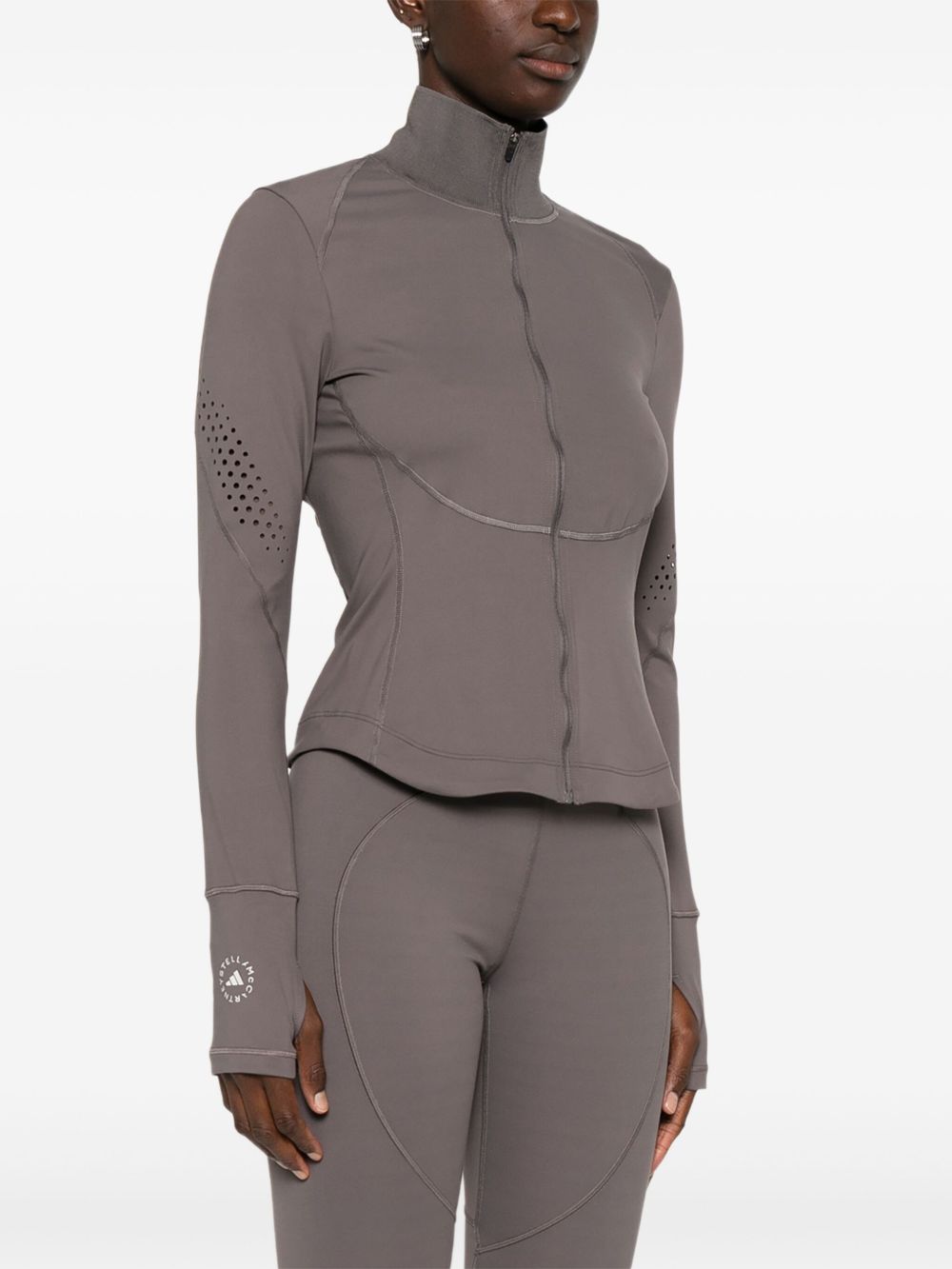 Adidas By Stella McCartney Laser-Cut Grey and Brown High-Neck Jacket Brown