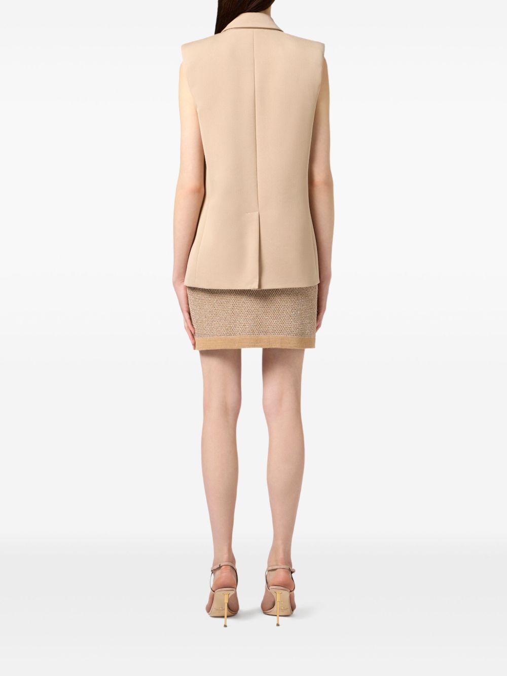 Elisabetta Franchi Ribbed Wool Knit Midi Skirt Beige