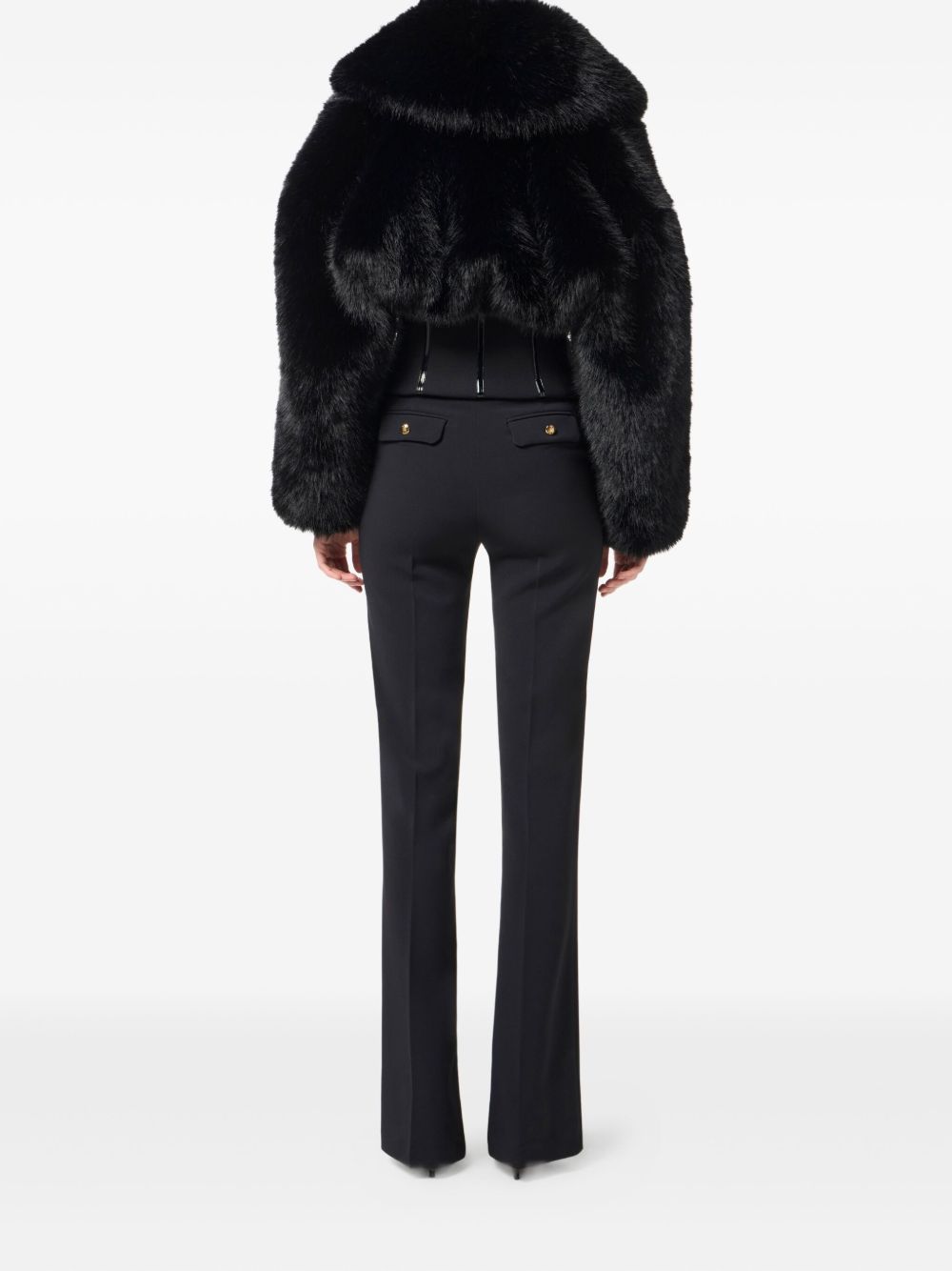 Elisabetta Franchi High-Waisted Chain Detail Crepe Flared Trousers Black