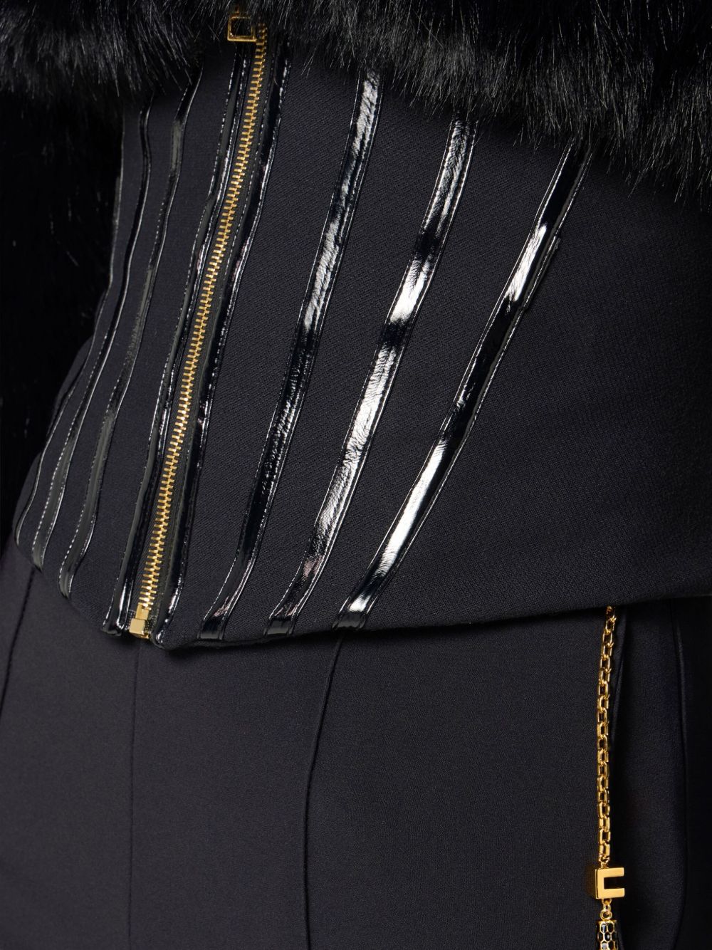 Elisabetta Franchi High-Waisted Chain Detail Crepe Flared Trousers Black