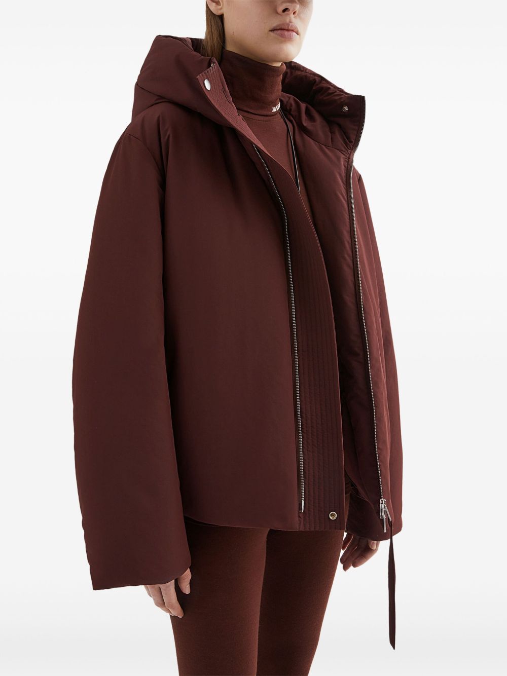Jil Sander Plus Short Down Puffer Jacket with Hood Bordeaux Bordeaux